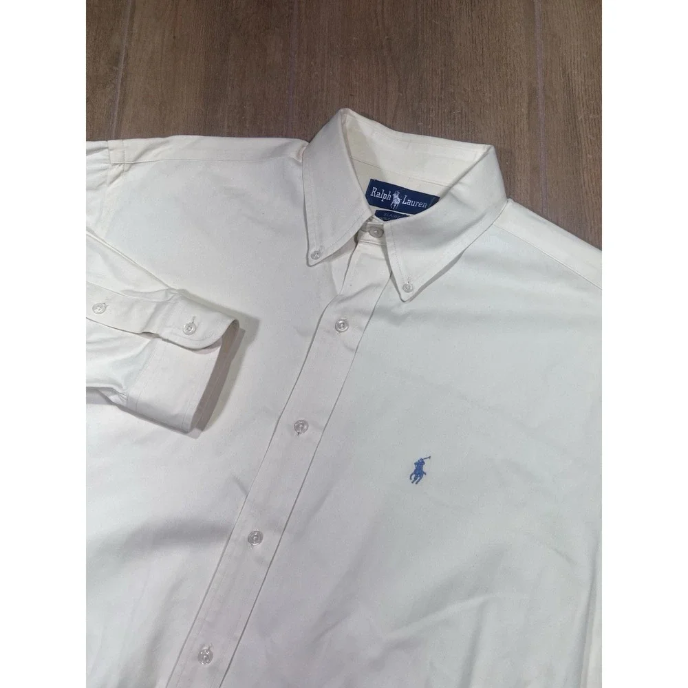 Ralph Lauren Navy label Polo logo long sleeve butter yellow shirt‎ Med Vintage